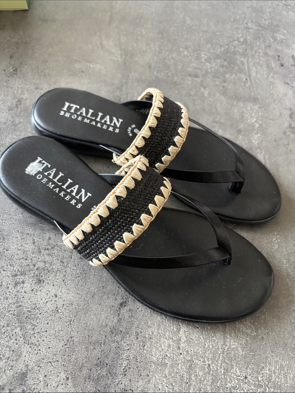 Black Sandal with Natural Trim Woven Band